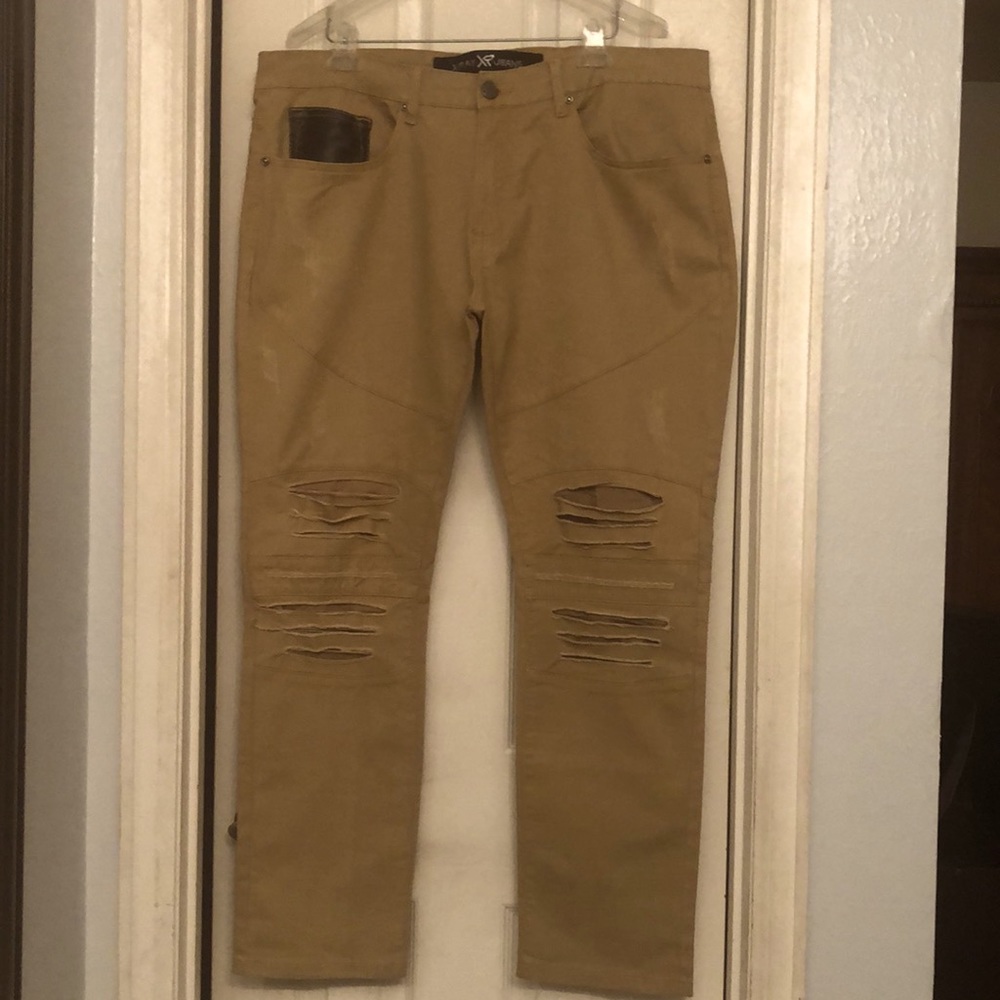 Xray Men Rip and Repair Twill Khaki Jeans